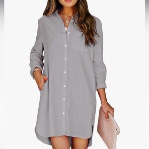 Aoudery Womens Button Down Shirt Dress Grey -Size Small PreLoved
